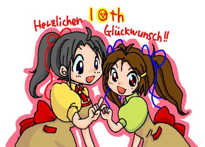 清水ももこさんから貰った、『10周年記念イラスト、鳴島姉妹』